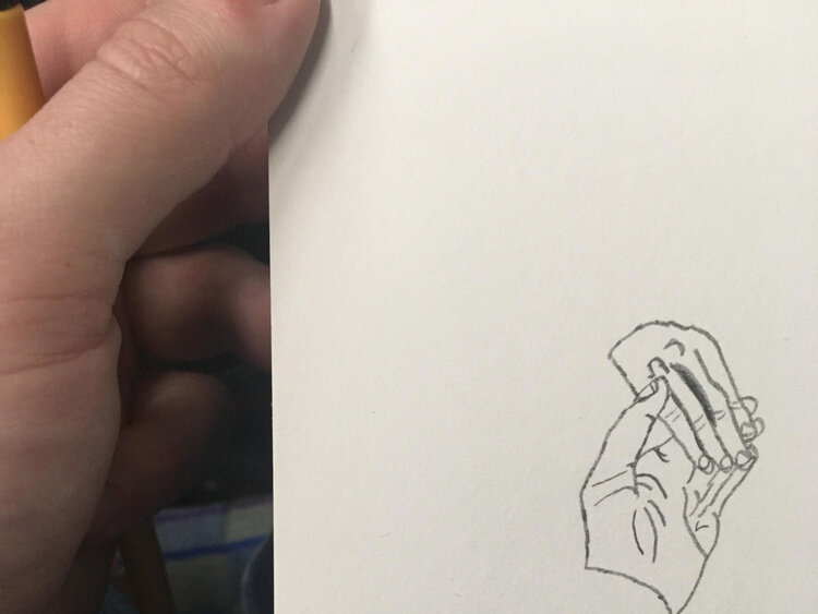 A pencil drawing of hands touching by Sam